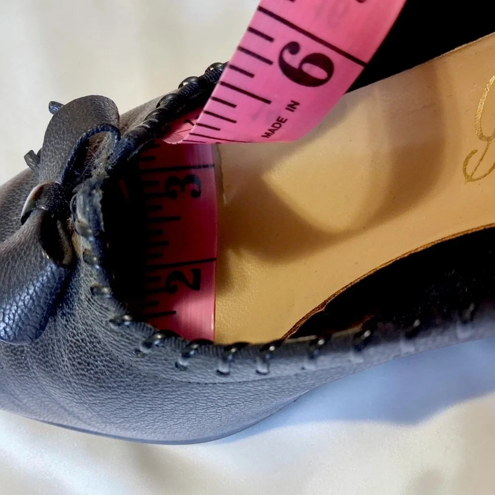 Grace Walker Vintage 60s Black Leather Bow Heels Pumps Almond Toe 8 / 8.5